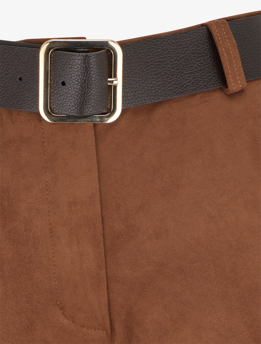 Short à revers en suédine - Camel - 3