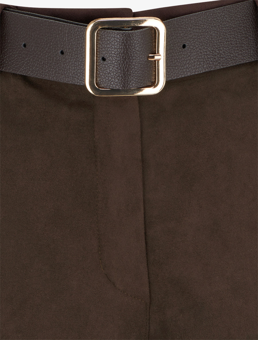 Short à revers en suédine - Marron - 3
