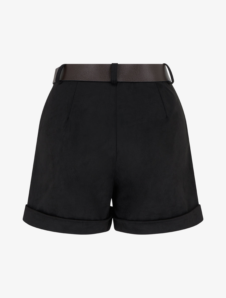 Short à revers en suédine - Noir - 2