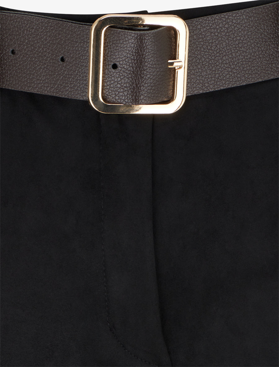 Short à revers en suédine - Noir - 3