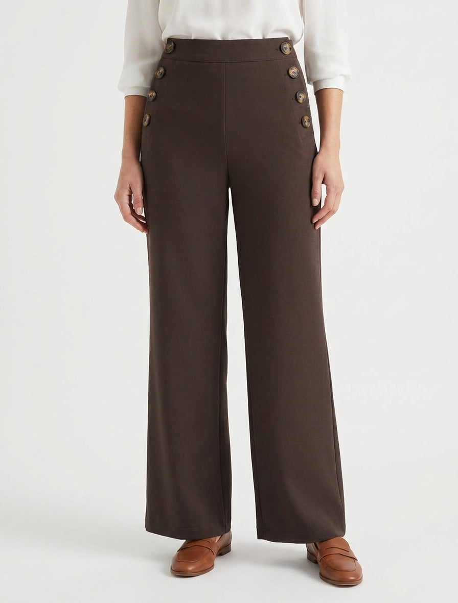 Pantalon uni à fermeture sur les côtés - Marron