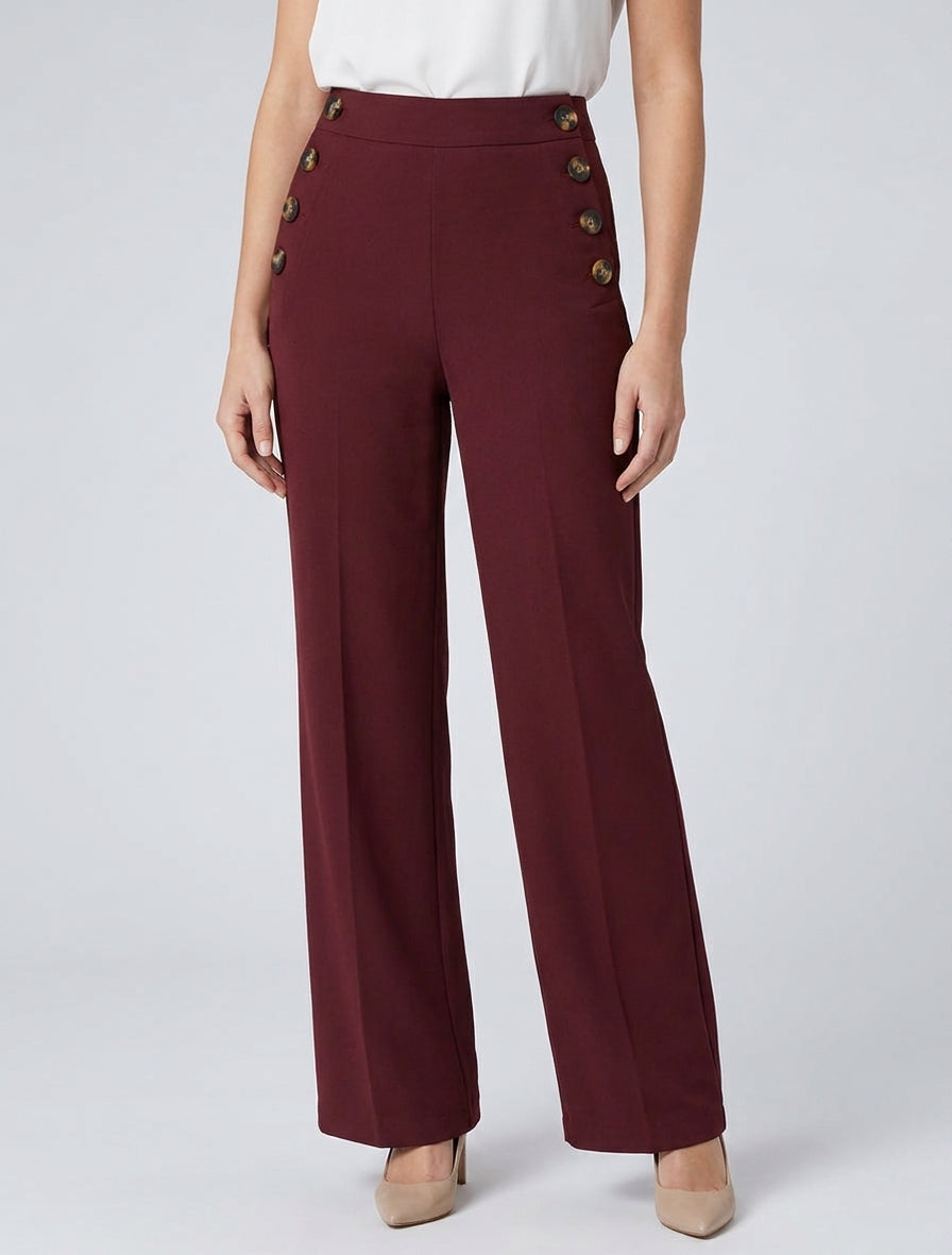 Pantalon uni à fermeture sur les côtés - Bordeaux