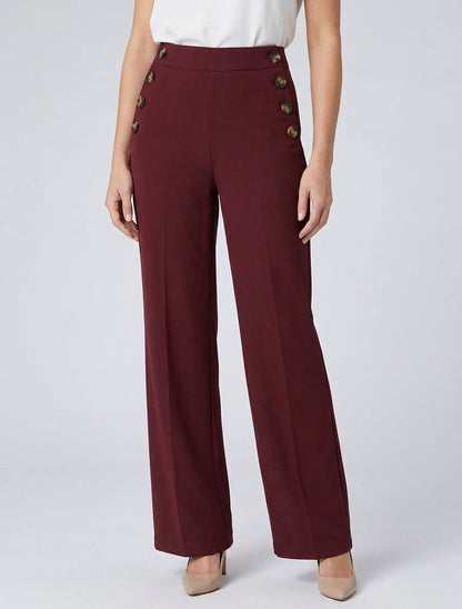 Pantalon uni à fermeture sur les côtés - Bordeaux
