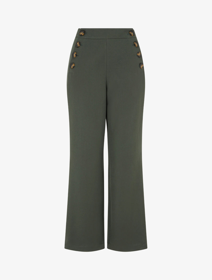 Pantalon uni à fermeture sur les côtés - Kaki - 1