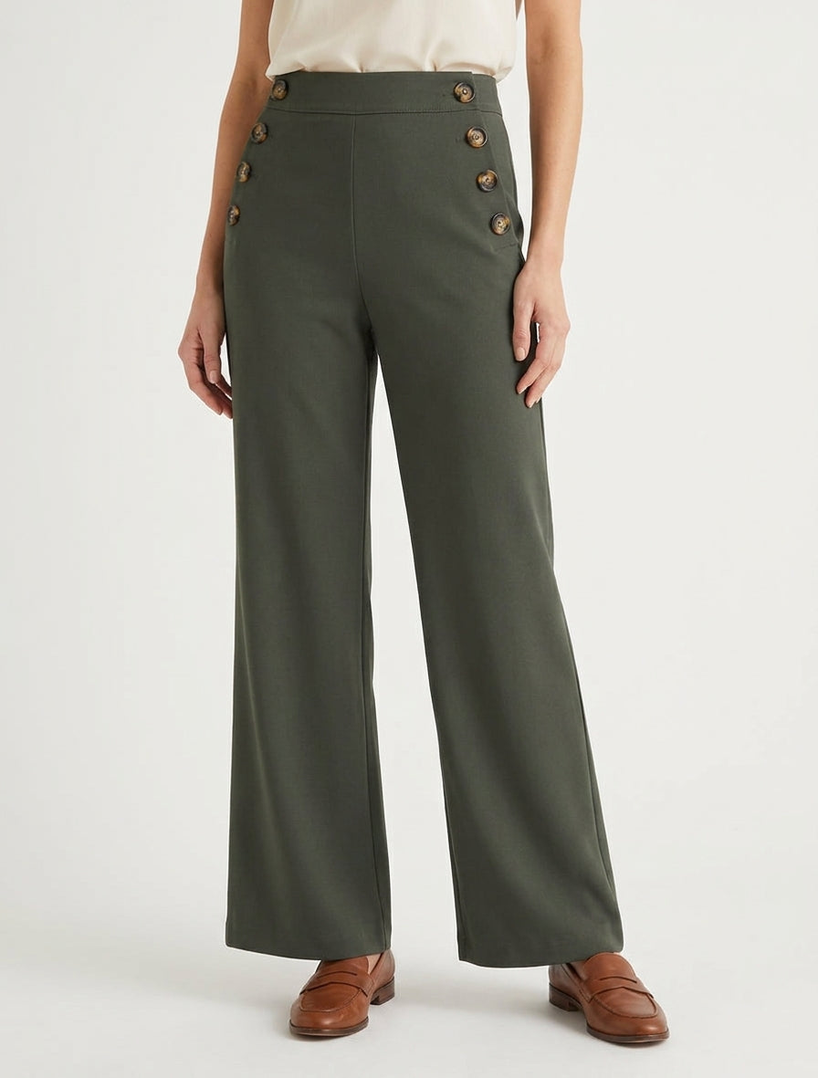 Pantalon uni à fermeture sur les côtés - Kaki