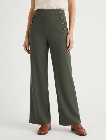 Pantalon uni à fermeture sur les côtés - Kaki