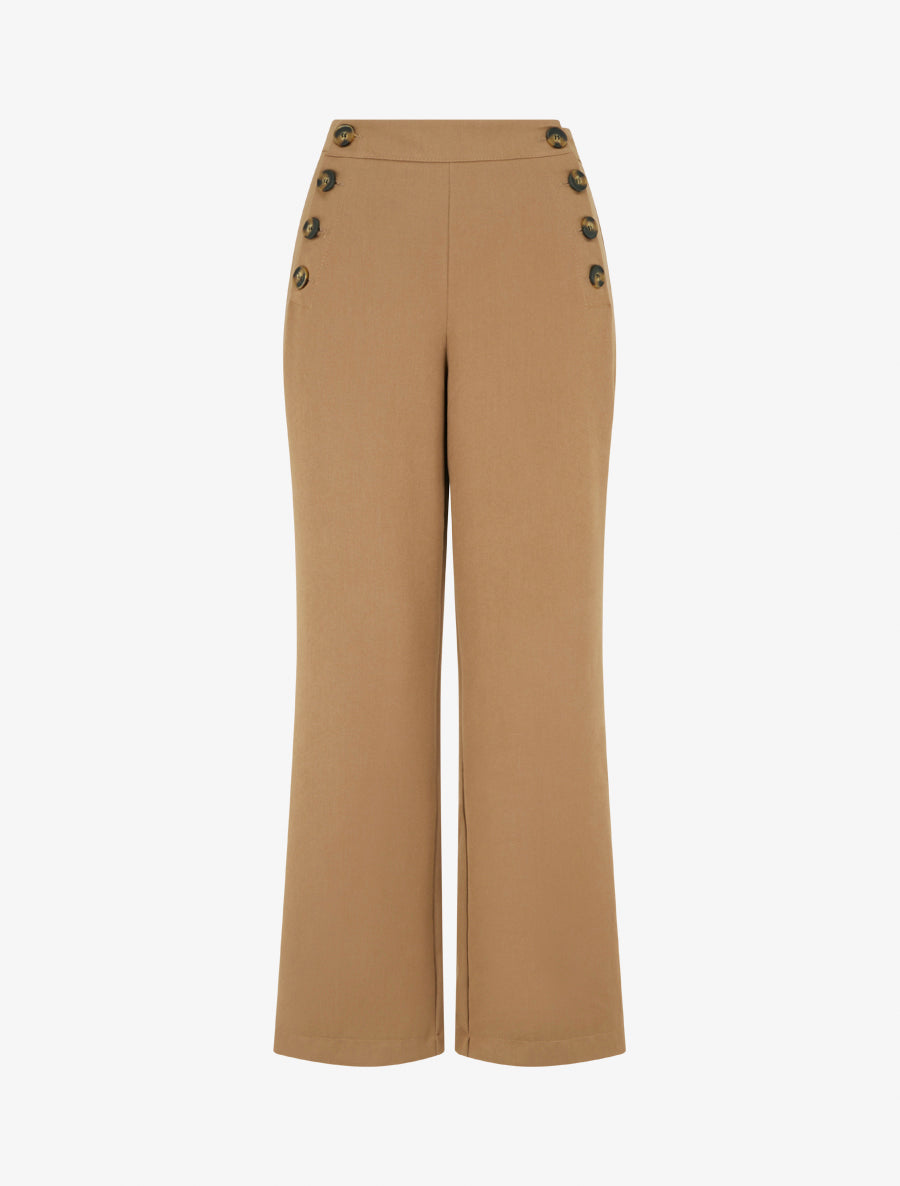 Pantalon uni à fermeture sur les côtés - Camel - 1