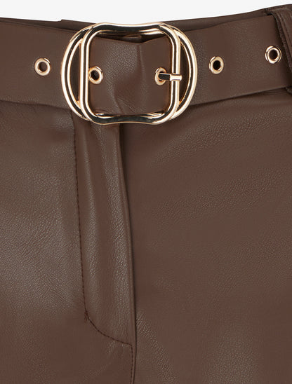 Short en simili à revers - Marron - 3