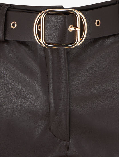 Short en simili à revers - Chocolat - 3