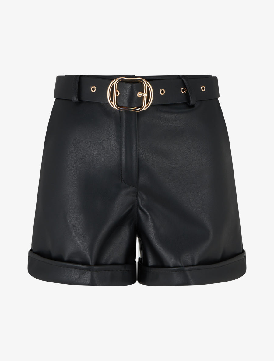 Short en simili à revers - Noir - 1
