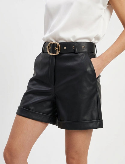 Short en simili à revers - Noir