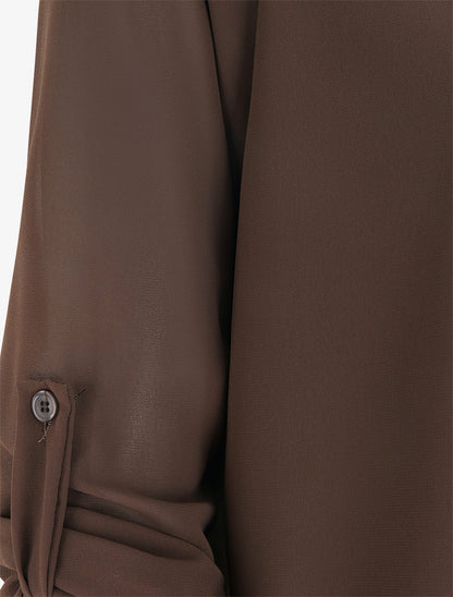 Top uni en voile à manches retroussables - Marron - 3