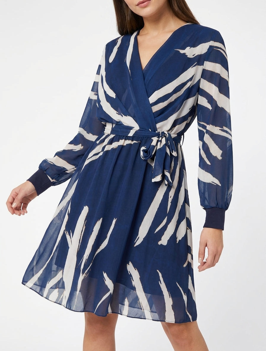 Robe évasée à imprimé abstrait - Marine