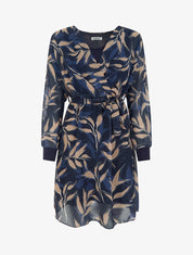 Robe droite à imprimé feuillages - Marine - 1