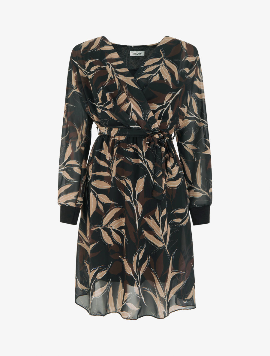 Robe droite à imprimé feuillages - Noir - 1