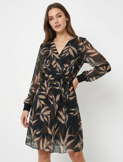 Robe droite à imprimé feuillages - Noir