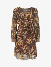 Robe droite à imprimé feuillages - Marron - 1