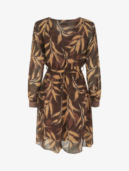 Robe droite à imprimé feuillages - Marron - 2