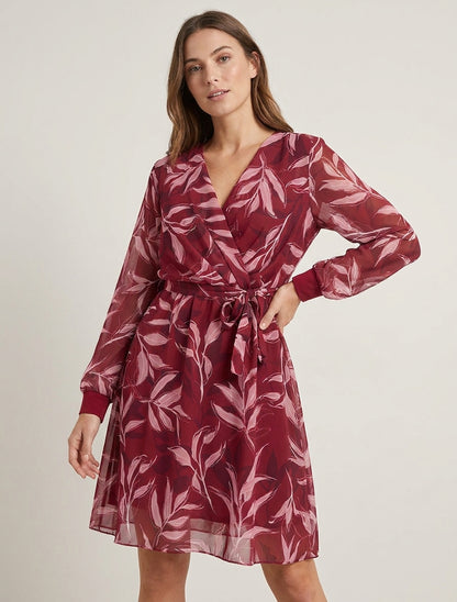 Robe droite à imprimé feuillages - Bordeaux