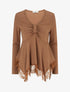 Pull fin bords asymétriques en dentelle - Camel - 1