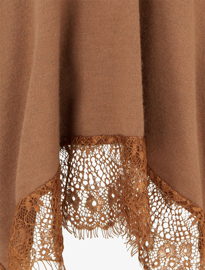 Pull fin bords asymétriques en dentelle - Camel - 3