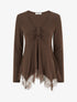 Pull fin bords asymétriques en dentelle - Marron - 1