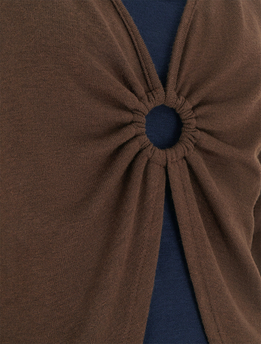 Pull fin style gilet à manches longues et anneau - Marron/marine - 3