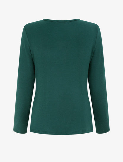 Pull fin style gilet à manches longues et anneau - Vert foncé/beige - 2