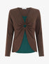 Pull fin style gilet à manches longues et anneau - Marron/vert foncé - 1