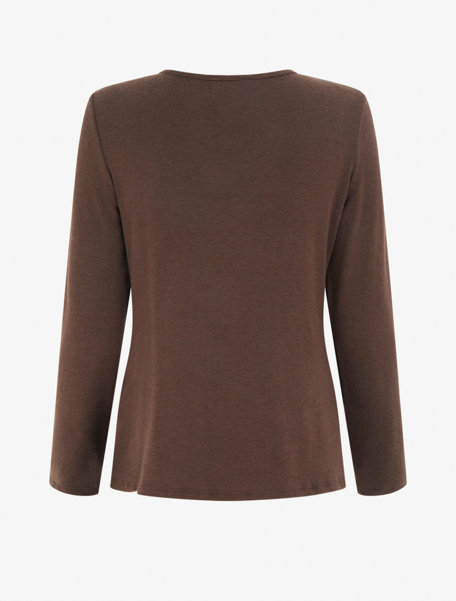 Pull fin style gilet à manches longues et anneau - Marron/vert foncé - 2