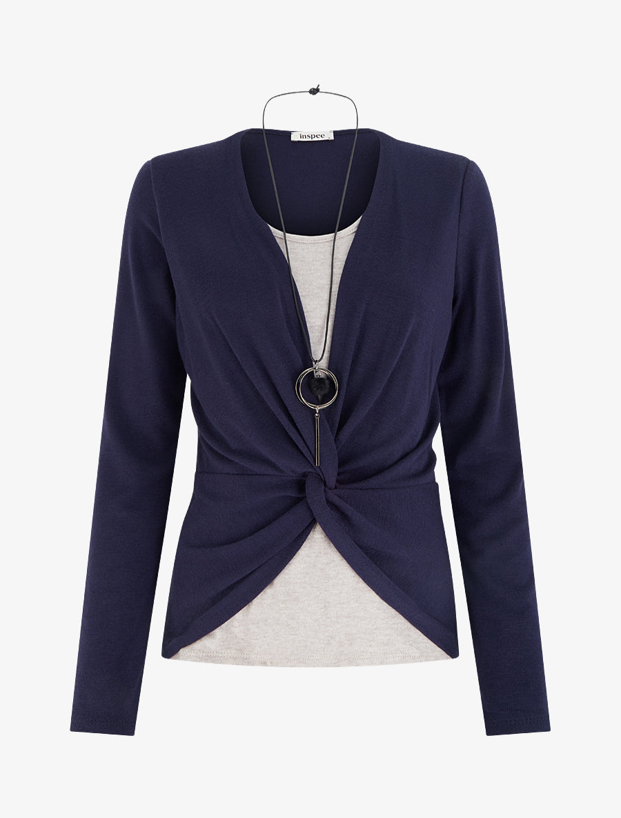 Pull style cache-coeur effet torsadé - Marine - 1