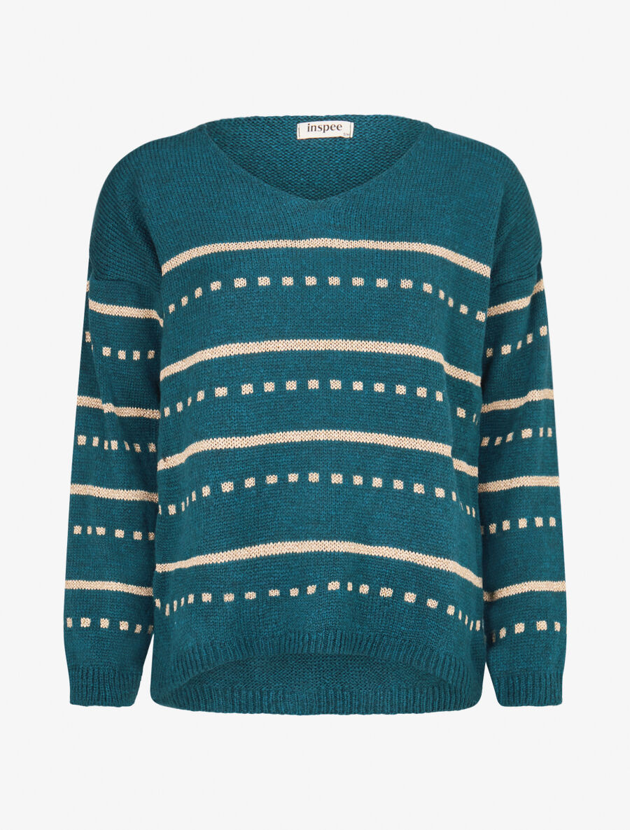 Pull imprimé lignes et points - Bleu lagon - 1