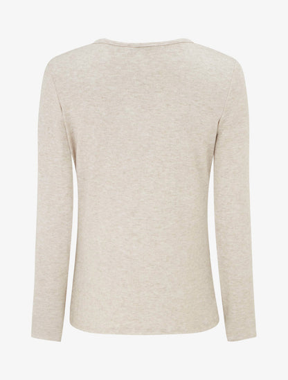 Pull fin à col V à bijou métal - Beige - 2