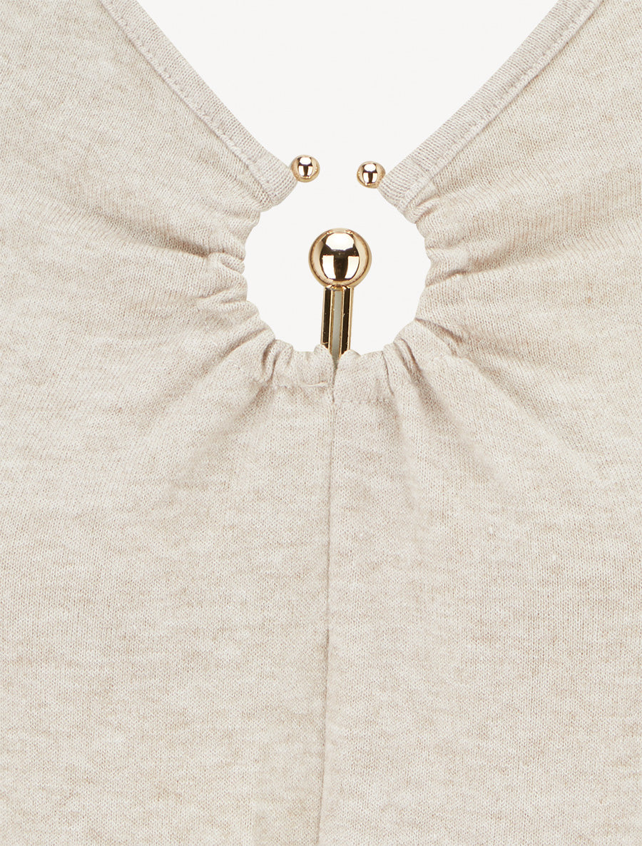 Pull fin à col V à bijou métal - Beige - 3