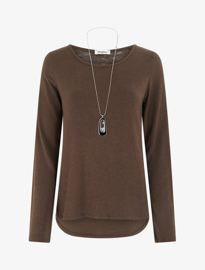 Pull coupe droite à dos en dentelle - Marron - 1