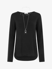 Pull coupe droite à dos en dentelle - Noir - 1