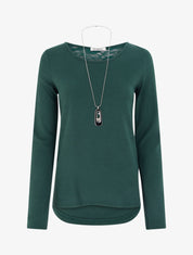 Pull coupe droite à dos en dentelle - Vert foncé - 1