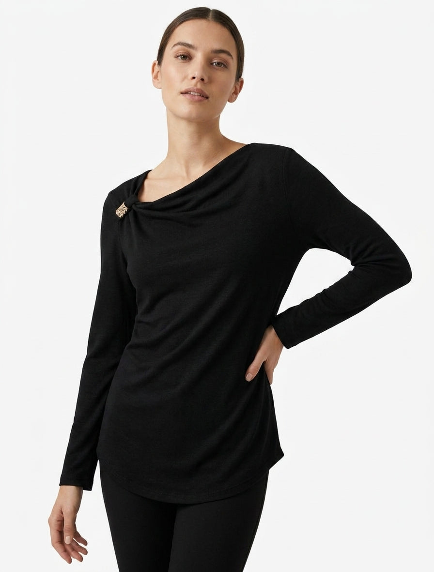 Pull fin à empiècement bijou - Noir