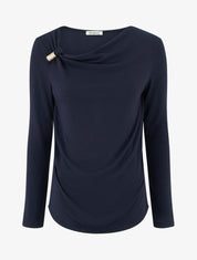 Pull fin à empiècement bijou - Marine - 1