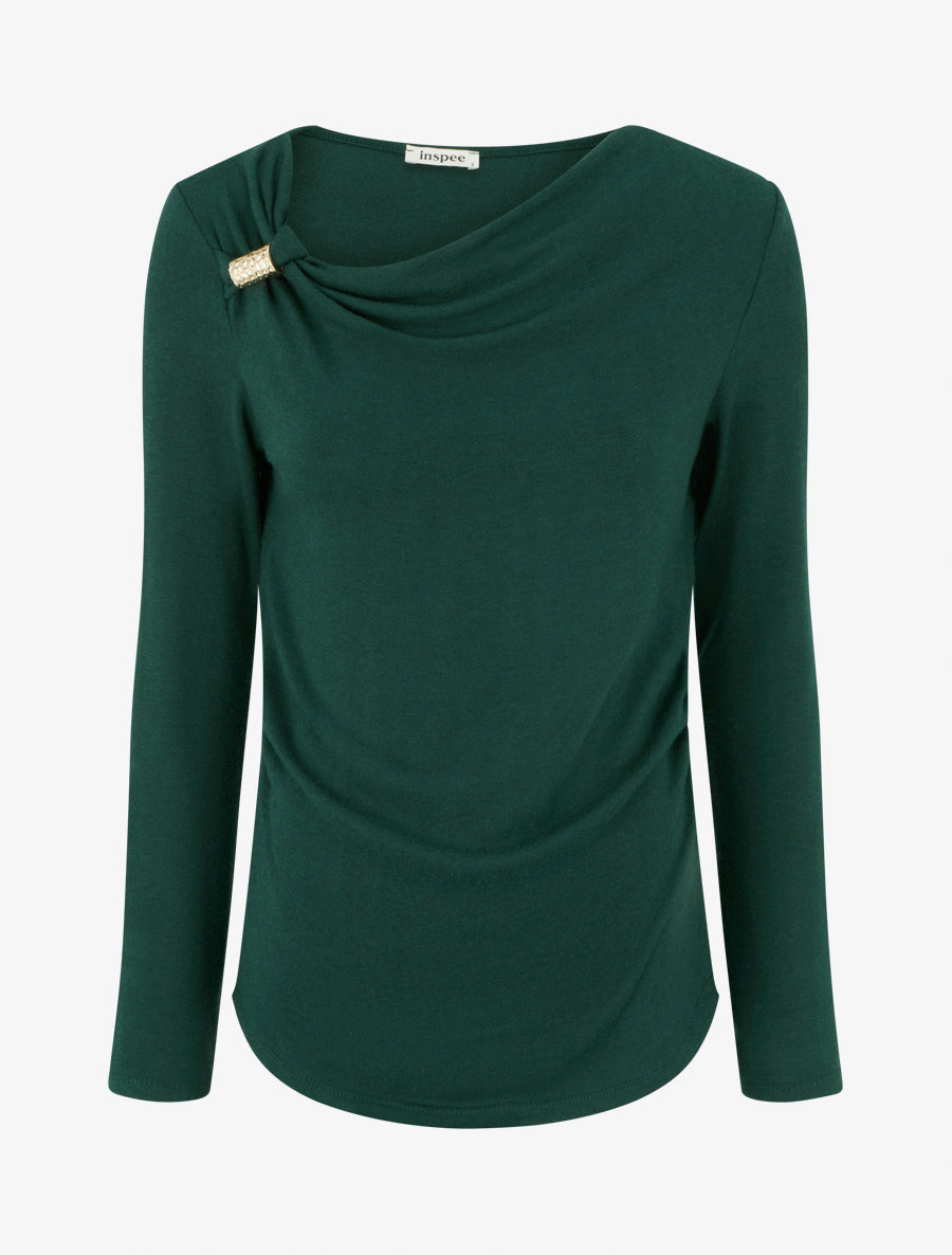 Pull fin à empiècement bijou - Vert sapin - 1