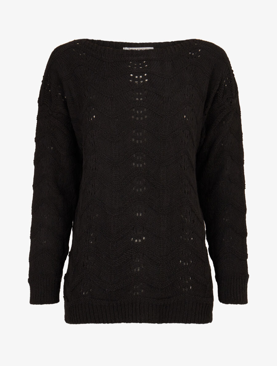 Pull à relief zig-zag et ajouré - Noir - 1