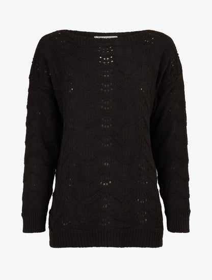 Pull à relief zig-zag et ajouré - Noir - 1