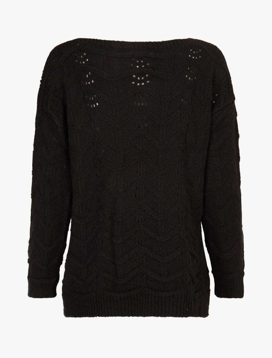 Pull à relief zig-zag et ajouré - Noir - 2