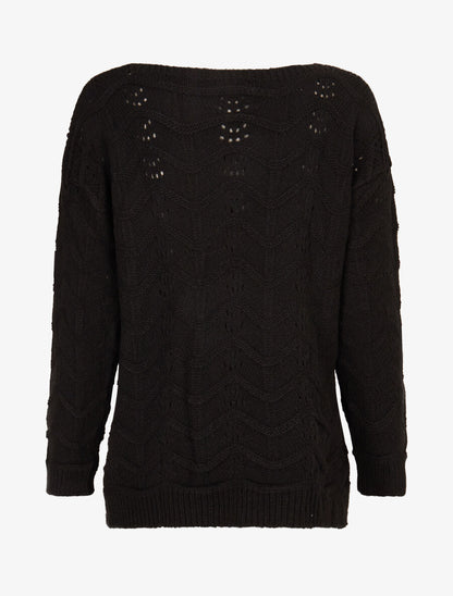 Pull à relief zig-zag et ajouré - Noir - 2