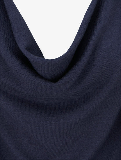 Pull à col bénitier et dos en V à dentelle - Marine - 3