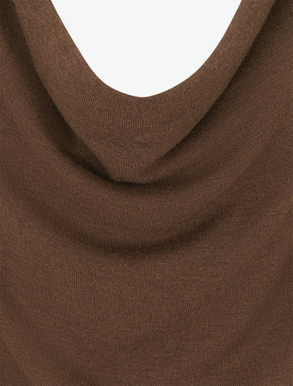 Pull à col bénitier et dos en V à dentelle - Marron - 3