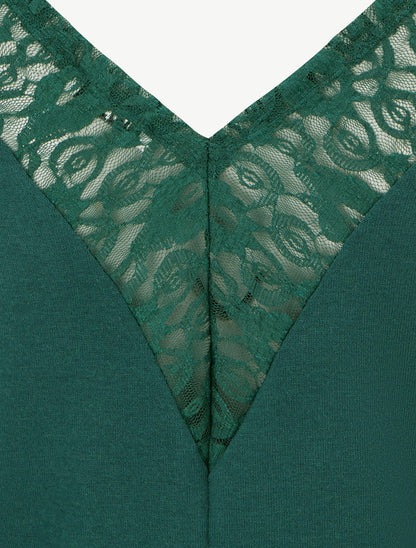 Pull à col bénitier et dos en V à dentelle - Vert foncé - 3