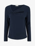 Pull côtelé à col asymétrique ajouré - Marine - 1