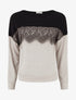 Pull bicolore à empiècment dentelle - Beige - 1