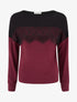Pull bicolore à empiècment dentelle - Lie de vin - 1